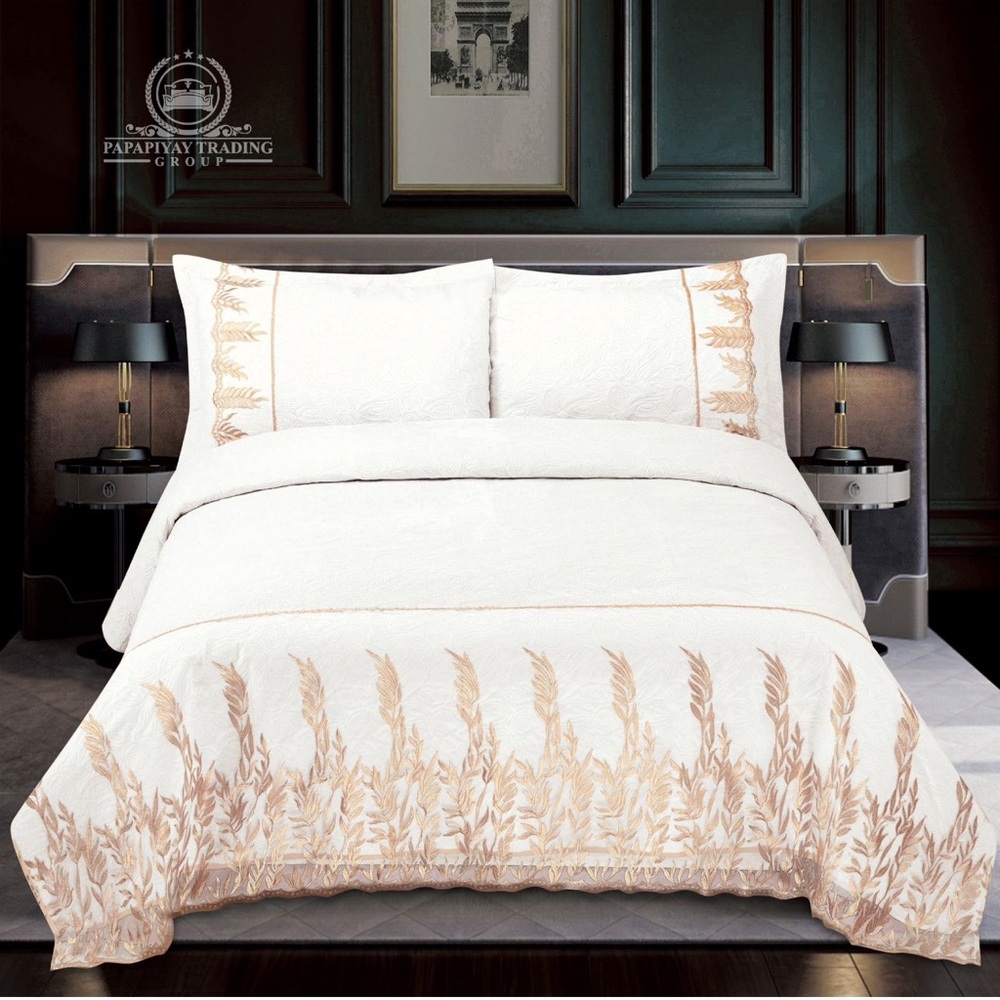 White and Tan Bedding Set